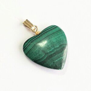 Vintage Carved Malachite Stone Heart Pendant
